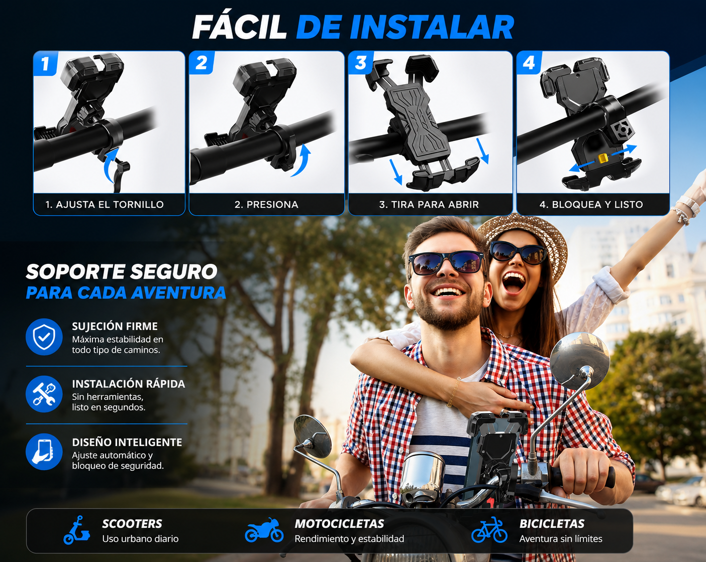 Soporte Movil Bicicleta, 360°Rotación Soporte Movil Moto, Universal anti Vibración Porta Telefono Motocicleta Para Iphone 11/12/Mini/Pro Max,Samsung S10/S9/S8, Huawei Phone,4.7-6.8 Inche