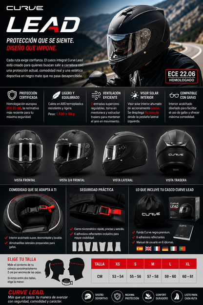 Curve Lead — Casco Integral Moto | ECE 22.06 | Negro Mate