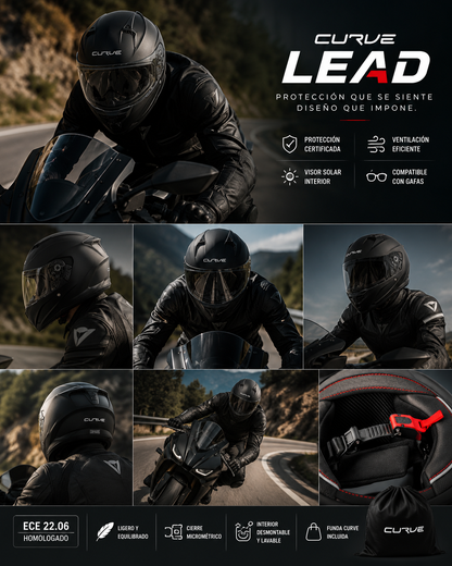 Curve Lead — Casco Integral Moto | ECE 22.06 | Negro Mate